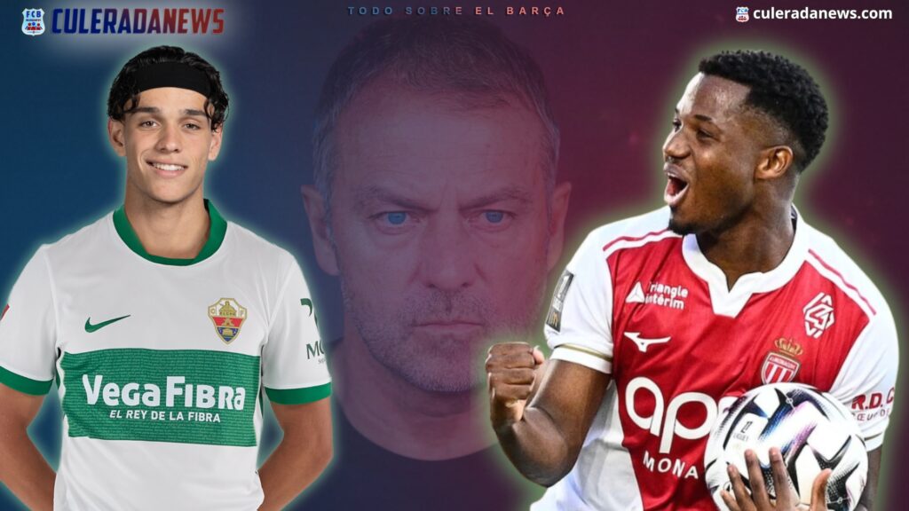 ansu fati y hector fort bajo la atenta mirada de Flick en sus cesiones